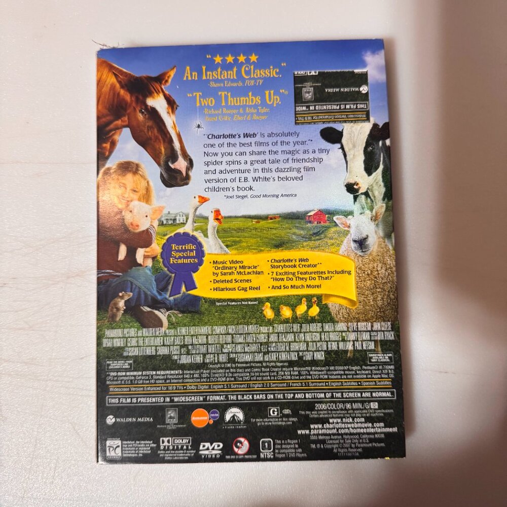 Charlotte's Web [DVD] Disc Tested, Working w/ Slipcover - Picture 2 of 4